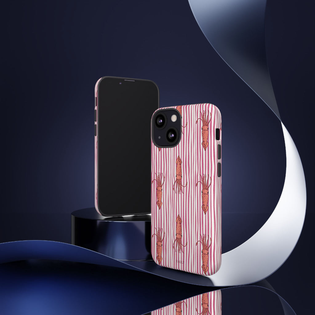 Squid Stripe Phone Case — Pink Nautical Sea Creature Pattern