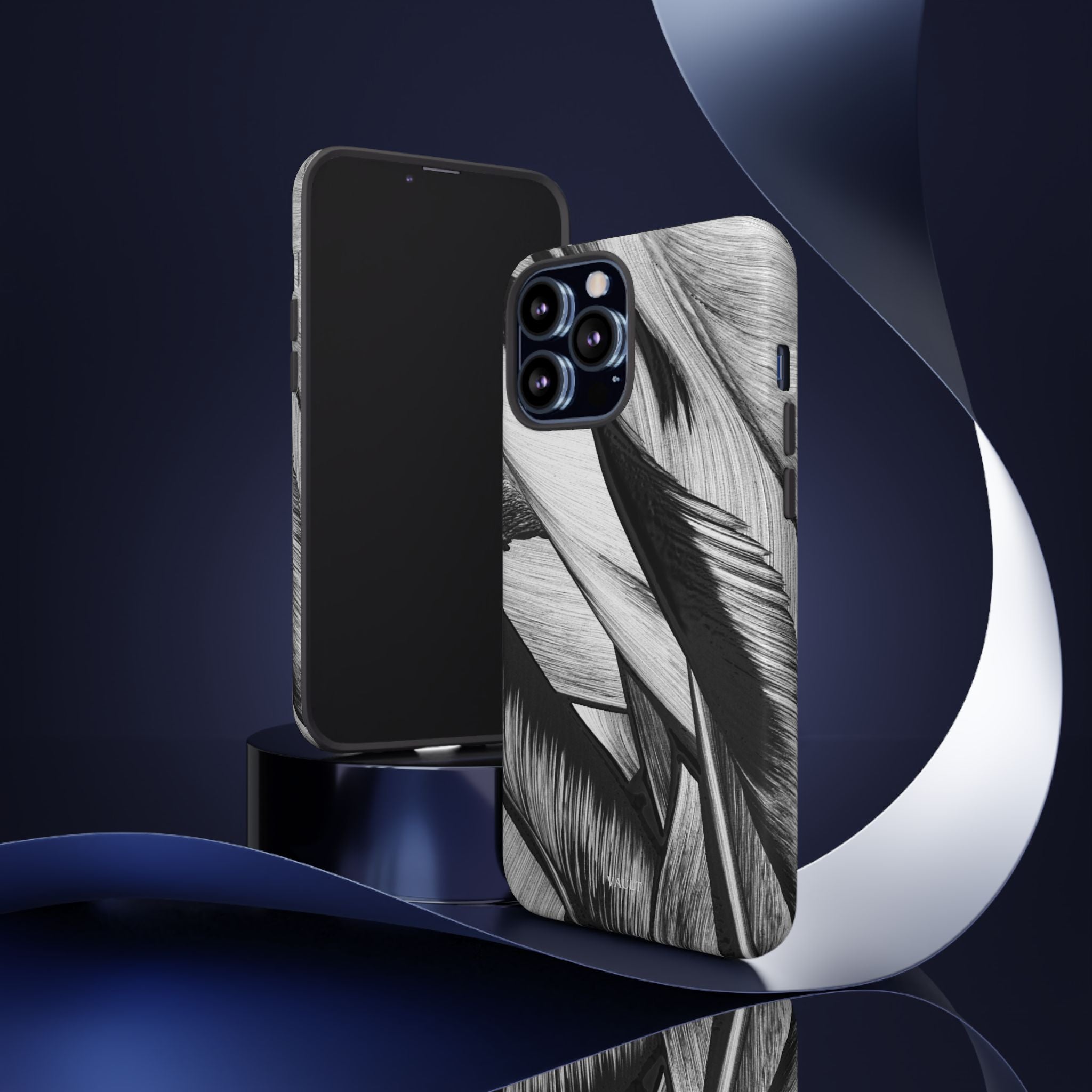 Monochrome Tropical Leaf Tough Phone Case — Black & White Botanical Protective Cover