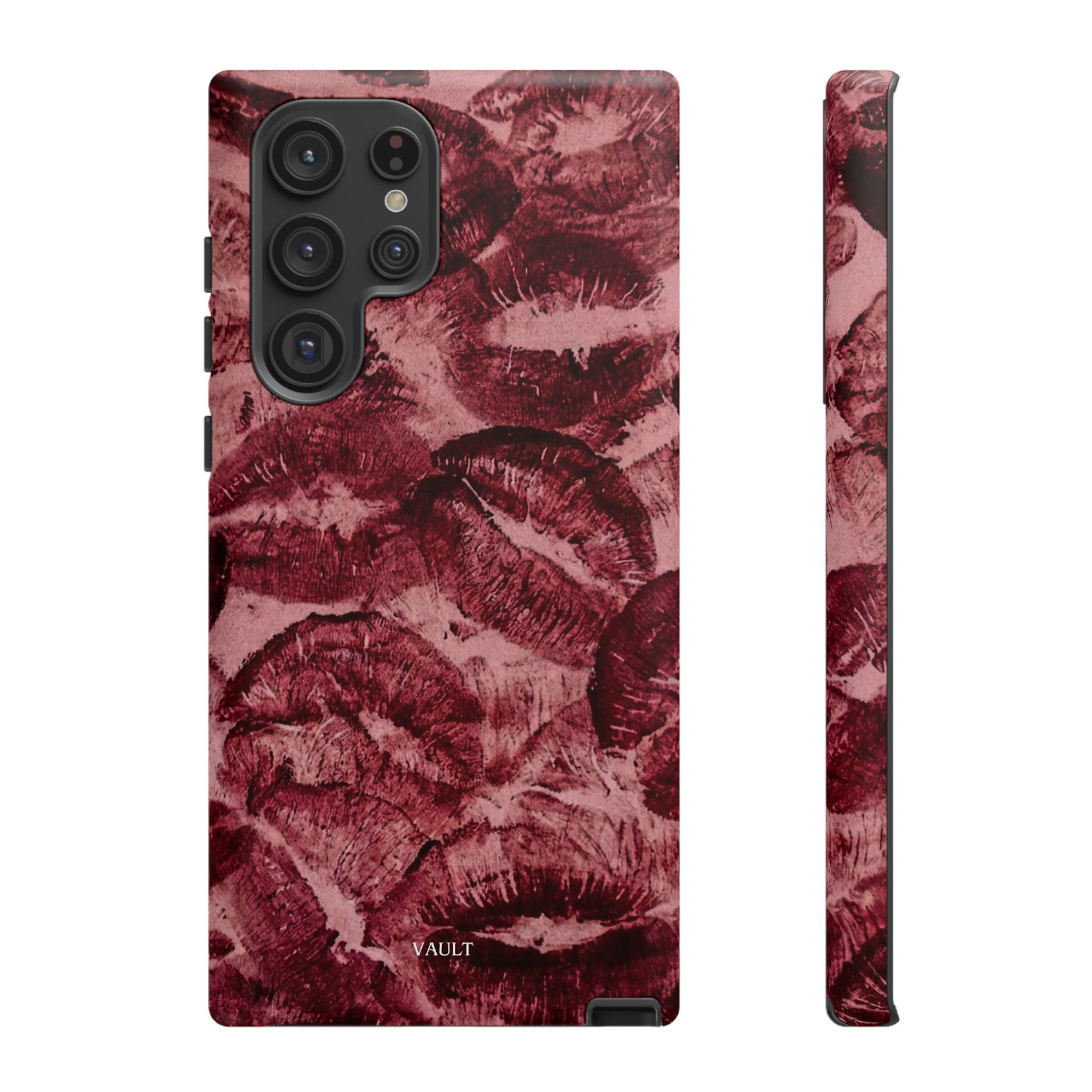 Kiss Print Phone Case – Burgundy Lip Pattern Protective Phone Cover