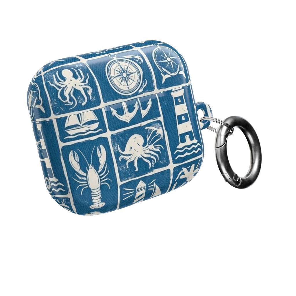 Nautical Tile AirPod Case — Coastal Lighthouse & Sea Creatures Silicone Cover