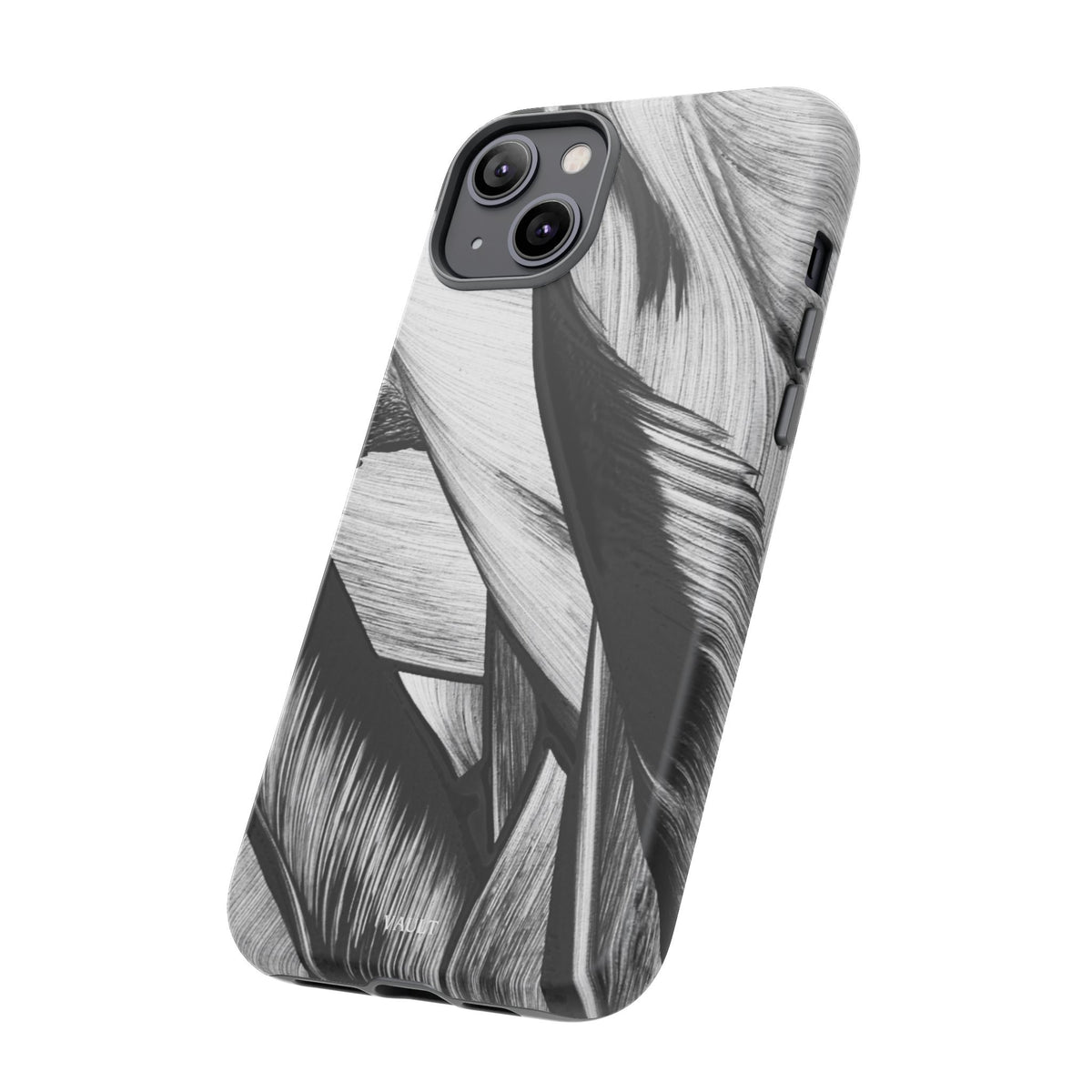 Monochrome Tropical Leaf Tough Phone Case — Black & White Botanical Protective Cover