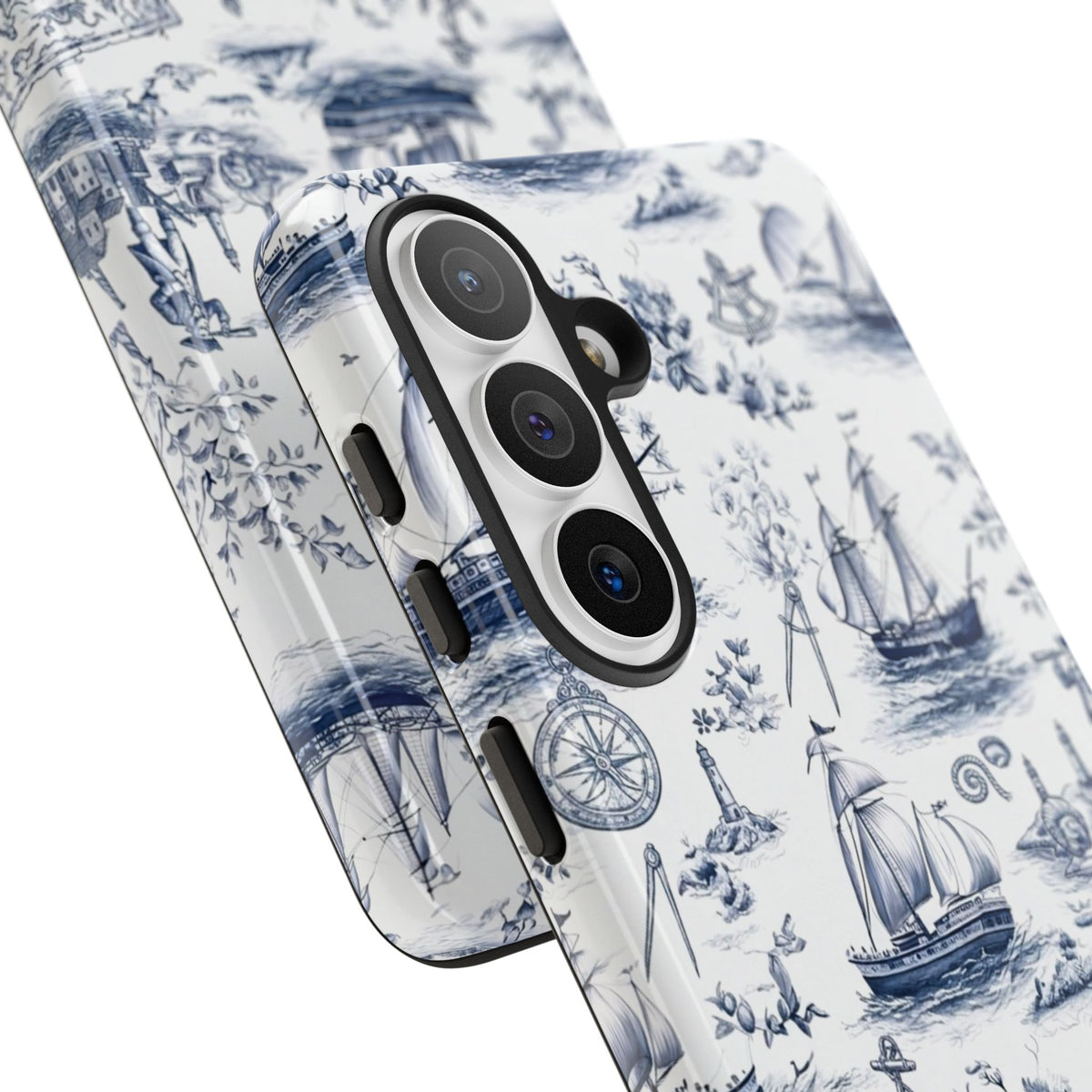 Nautical Vintage Ship Tough Phone Case — Blue Toile Sailboat Pattern