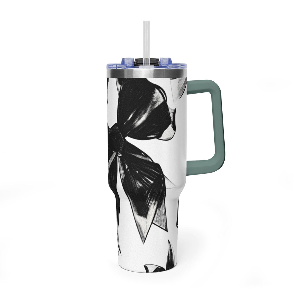 40oz Floral Black & White Vacuum Tumbler — Insulated Travel Cup