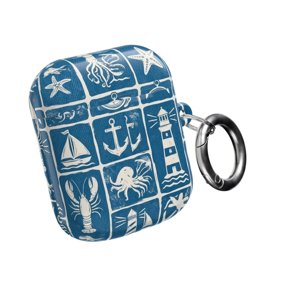 Nautical Tile AirPod Case — Coastal Lighthouse & Sea Creatures Silicone Cover