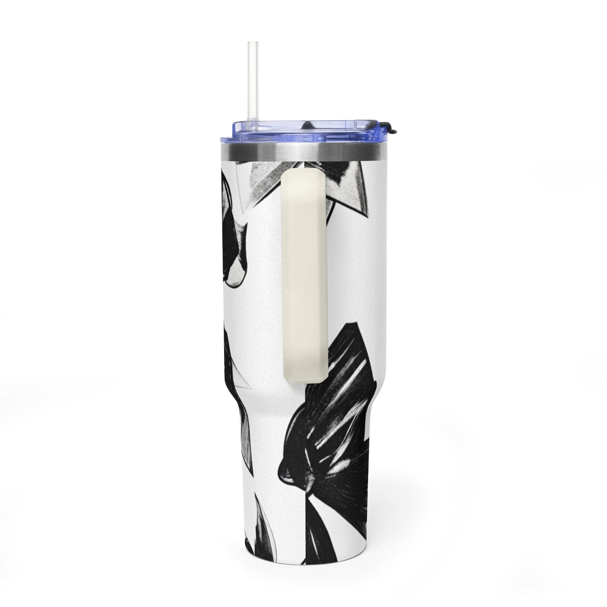 40oz Floral Black & White Vacuum Tumbler — Insulated Travel Cup