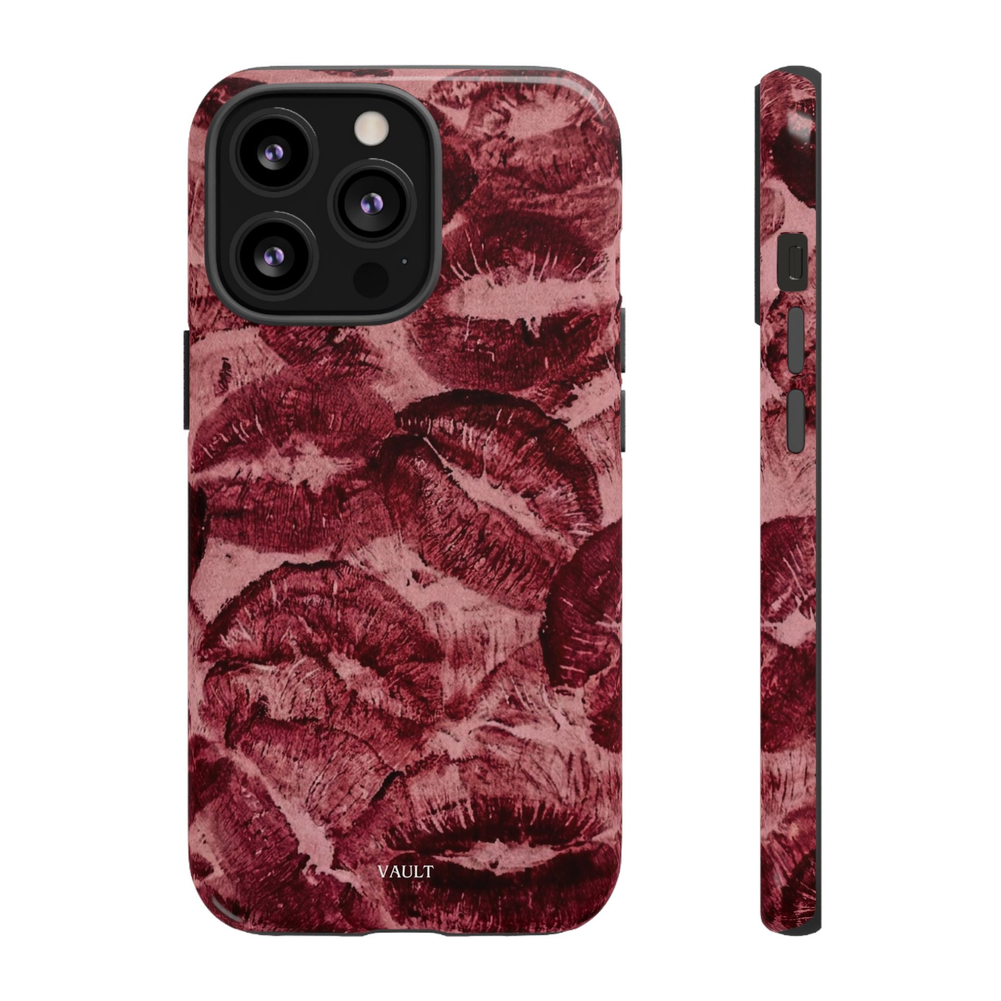 Kiss Print Phone Case – Burgundy Lip Pattern Protective Phone Cover