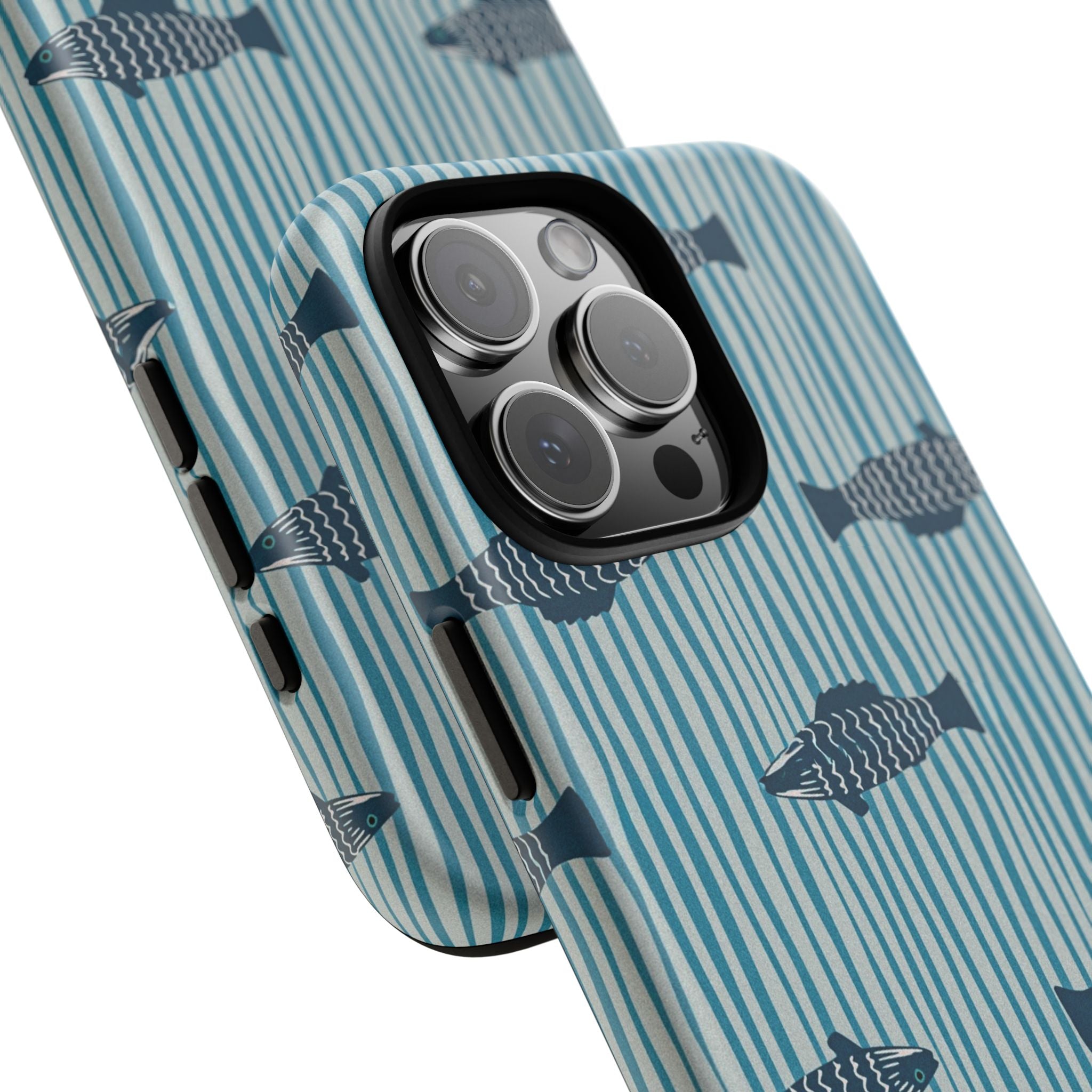 Fish Pattern Tough Phone Case — Blue Striped Ocean Design