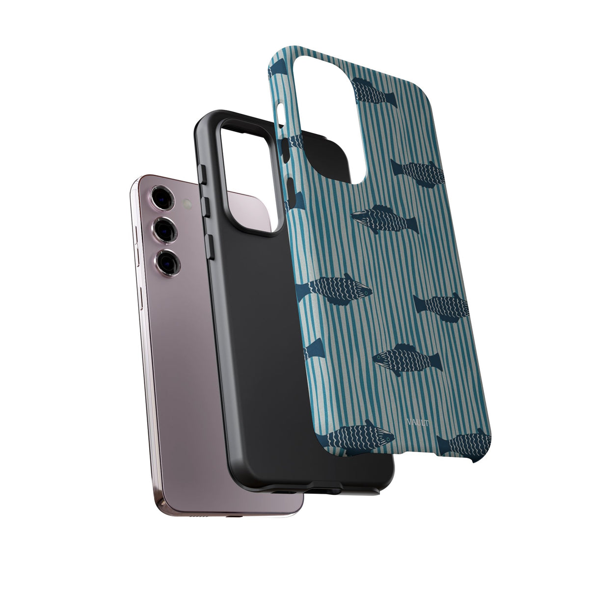 Fish Pattern Tough Phone Case — Blue Striped Ocean Design