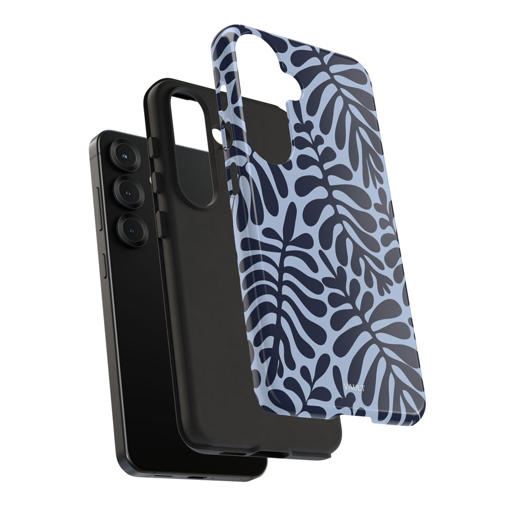 Floral Fern Tough Phone Case – Navy Blue on Light Blue, Protective Slim Cover