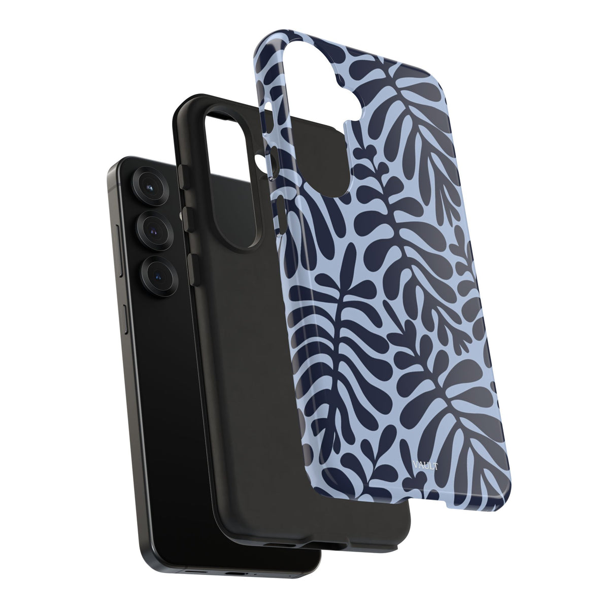 Floral Fern Tough Phone Case – Navy Blue on Light Blue, Protective Slim Cover