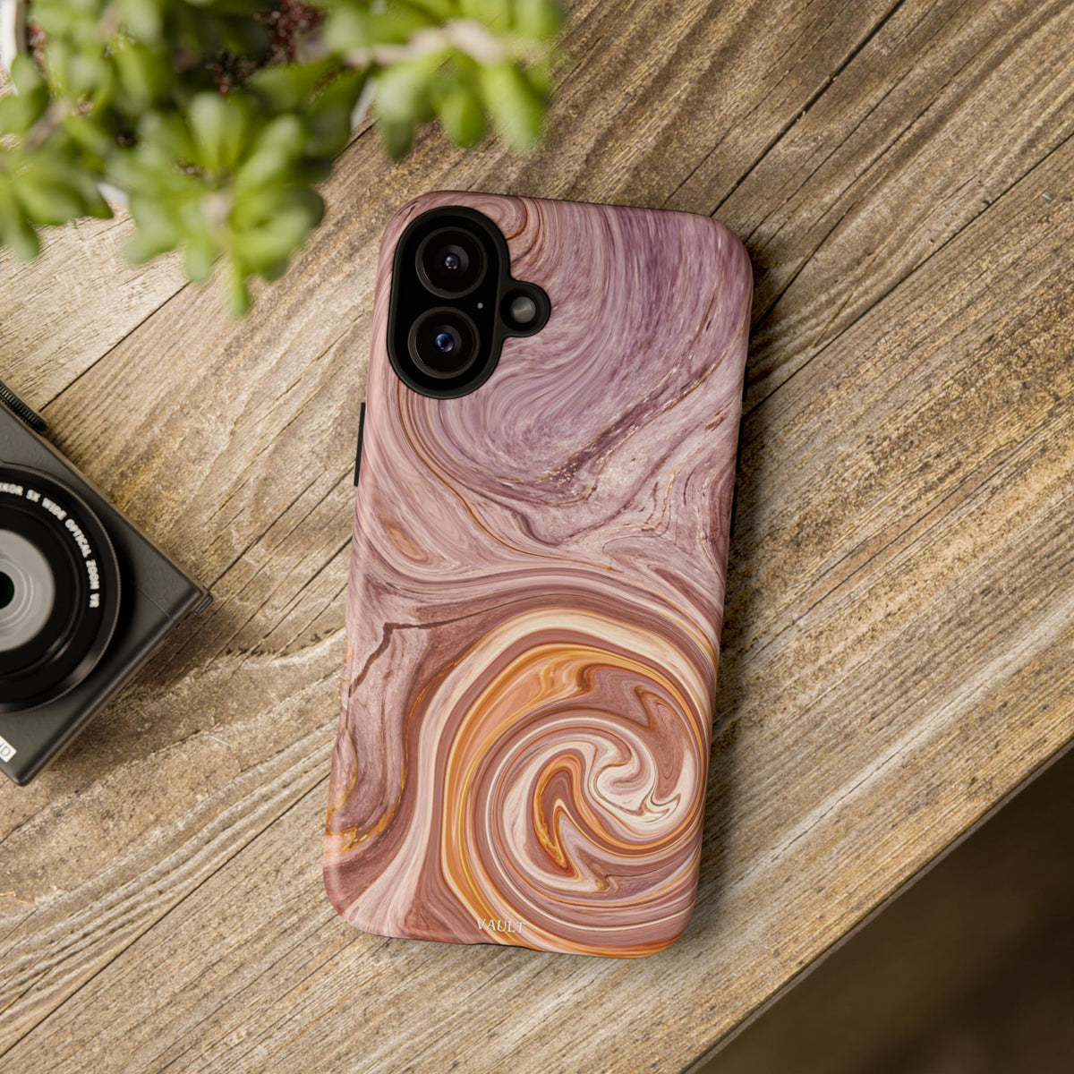 Marble Swirl Phone Case — Pink & Gold Abstract Tough Case
