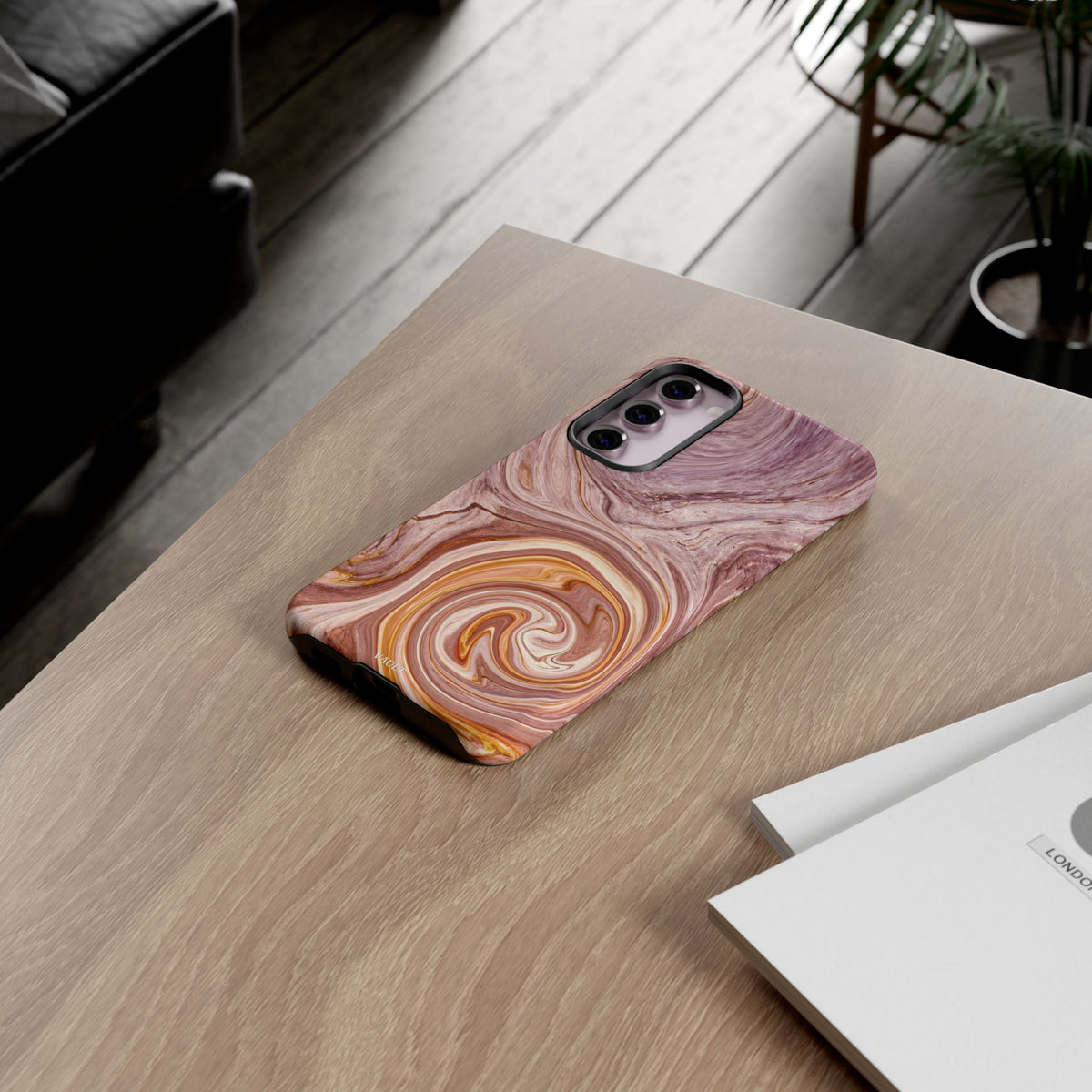 Marble Swirl Phone Case — Pink & Gold Abstract Tough Case