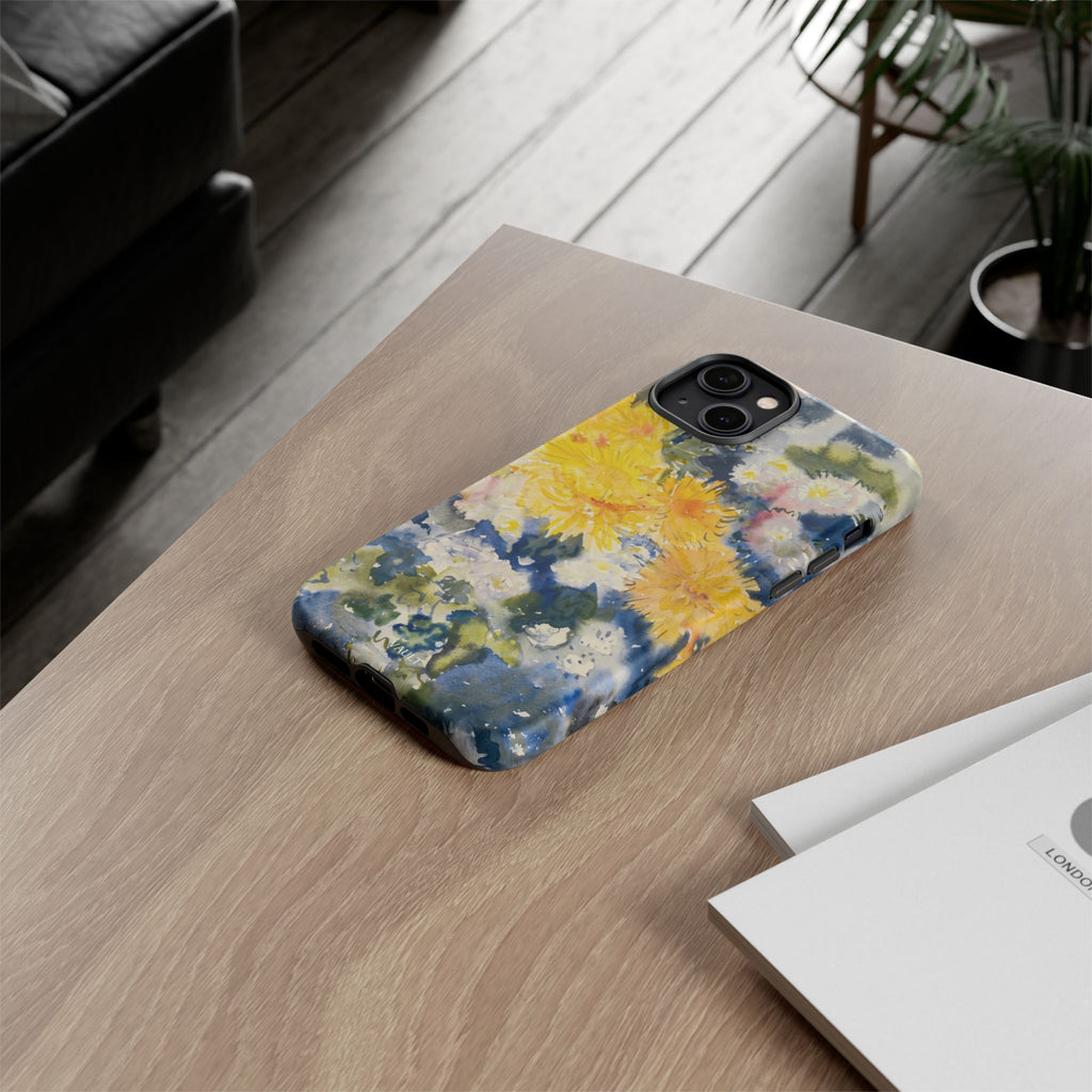 Floral Watercolor Phone Case – Yellow Chrysanthemums Design