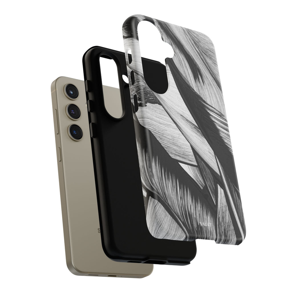 Monochrome Tropical Leaf Tough Phone Case — Black & White Botanical Protective Cover