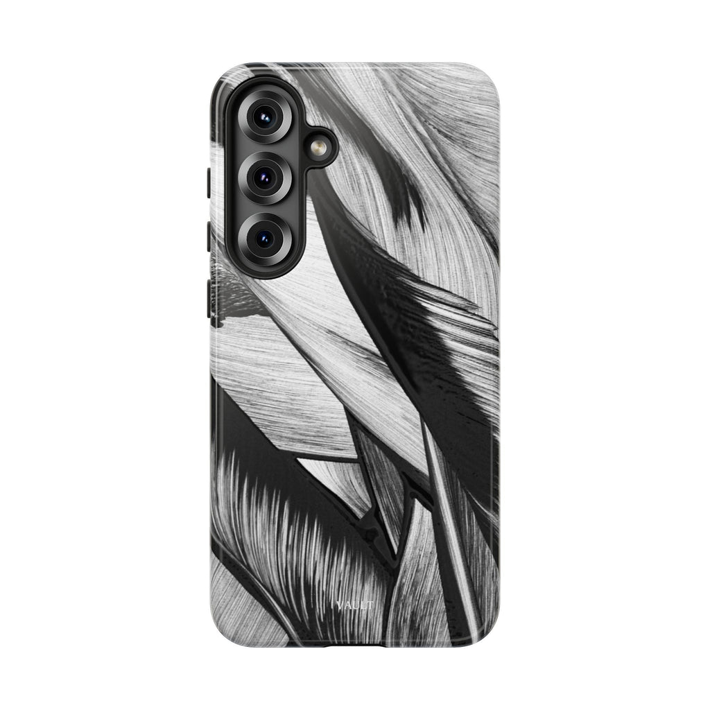 Monochrome Tropical Leaf Tough Phone Case — Black & White Botanical Protective Cover