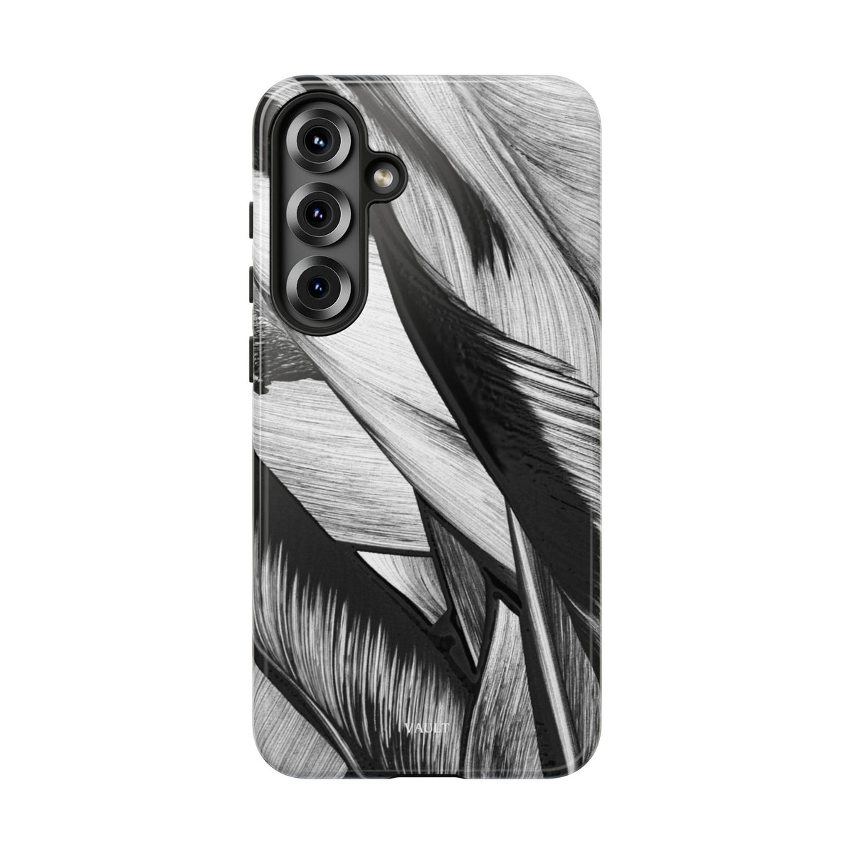 Monochrome Tropical Leaf Tough Phone Case — Black & White Botanical Protective Cover