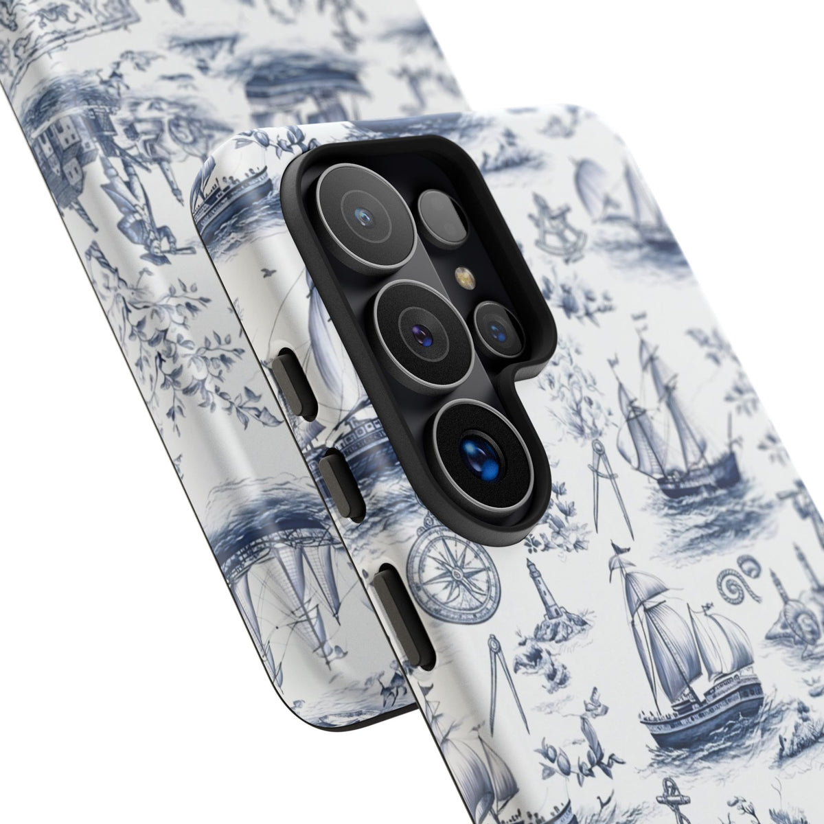 Nautical Vintage Ship Tough Phone Case — Blue Toile Sailboat Pattern