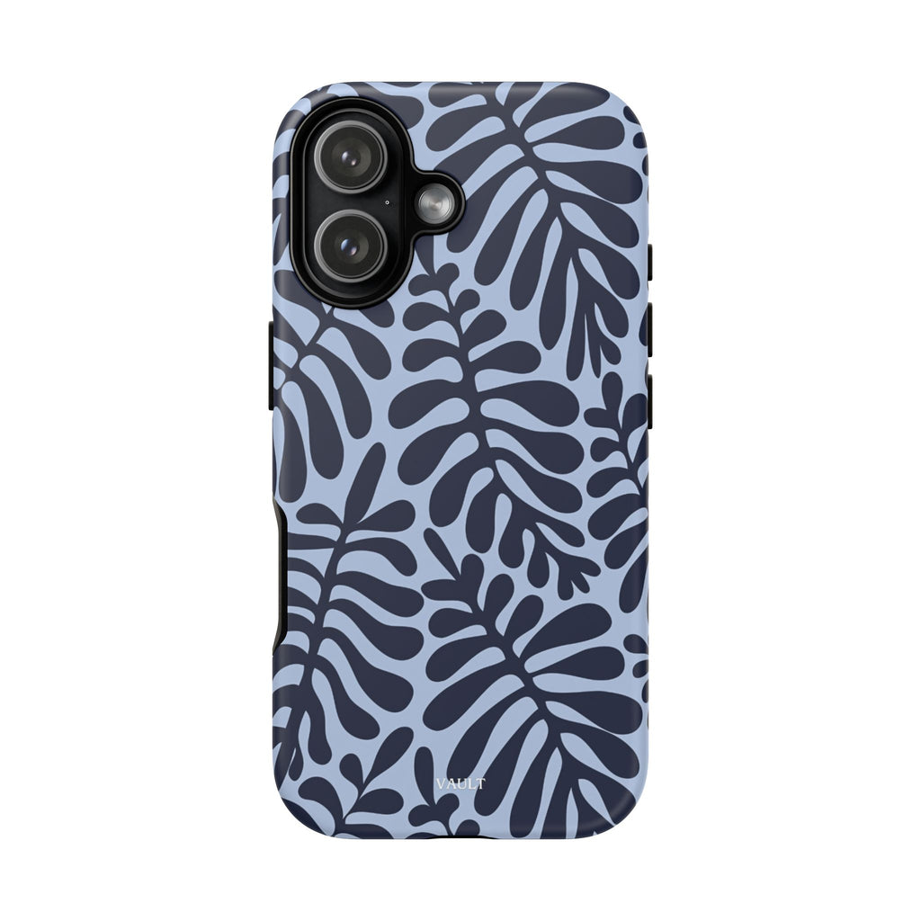 Floral Fern Tough Phone Case – Navy Blue on Light Blue, Protective Slim Cover