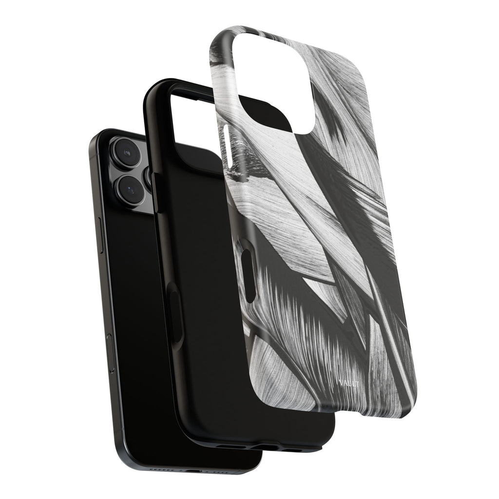 Monochrome Tropical Leaf Tough Phone Case — Black & White Botanical Protective Cover