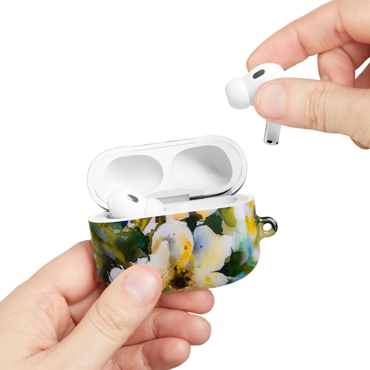 Floral Watercolor AirPod Case — White & Yellow Blossom Protective Cover