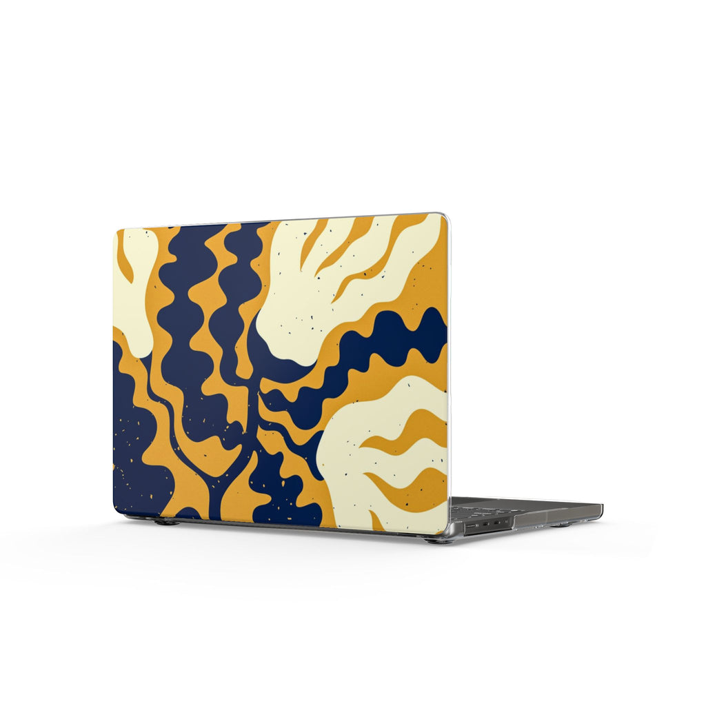 Abstract Wave Clear MacBook Case — Navy & Mustard Retro Design