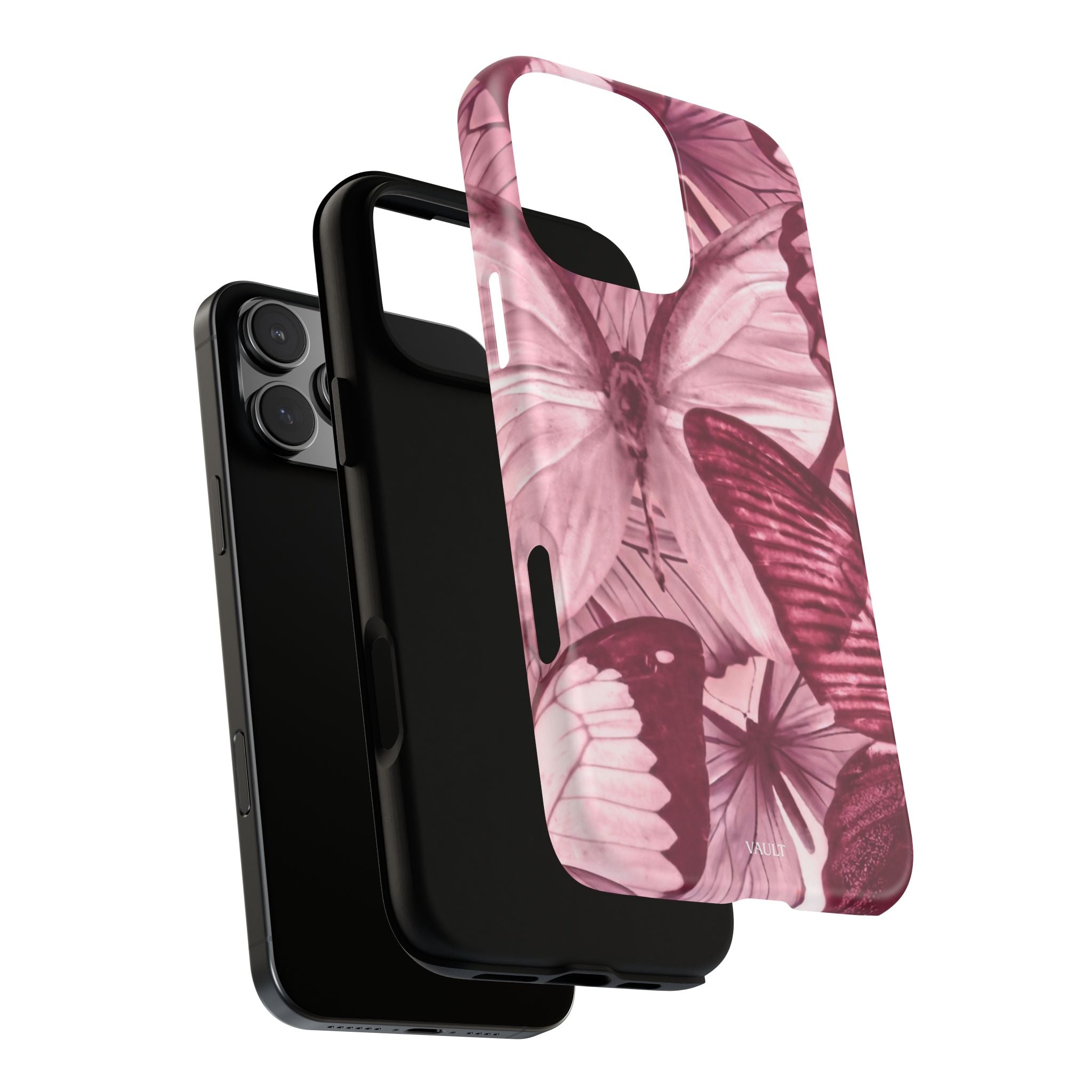 Butterfly Tough Phone Case — Vintage Pink Floral Protective Cover