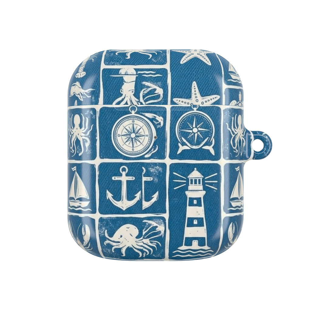 Nautical Tile AirPod Case — Coastal Lighthouse & Sea Creatures Silicone Cover