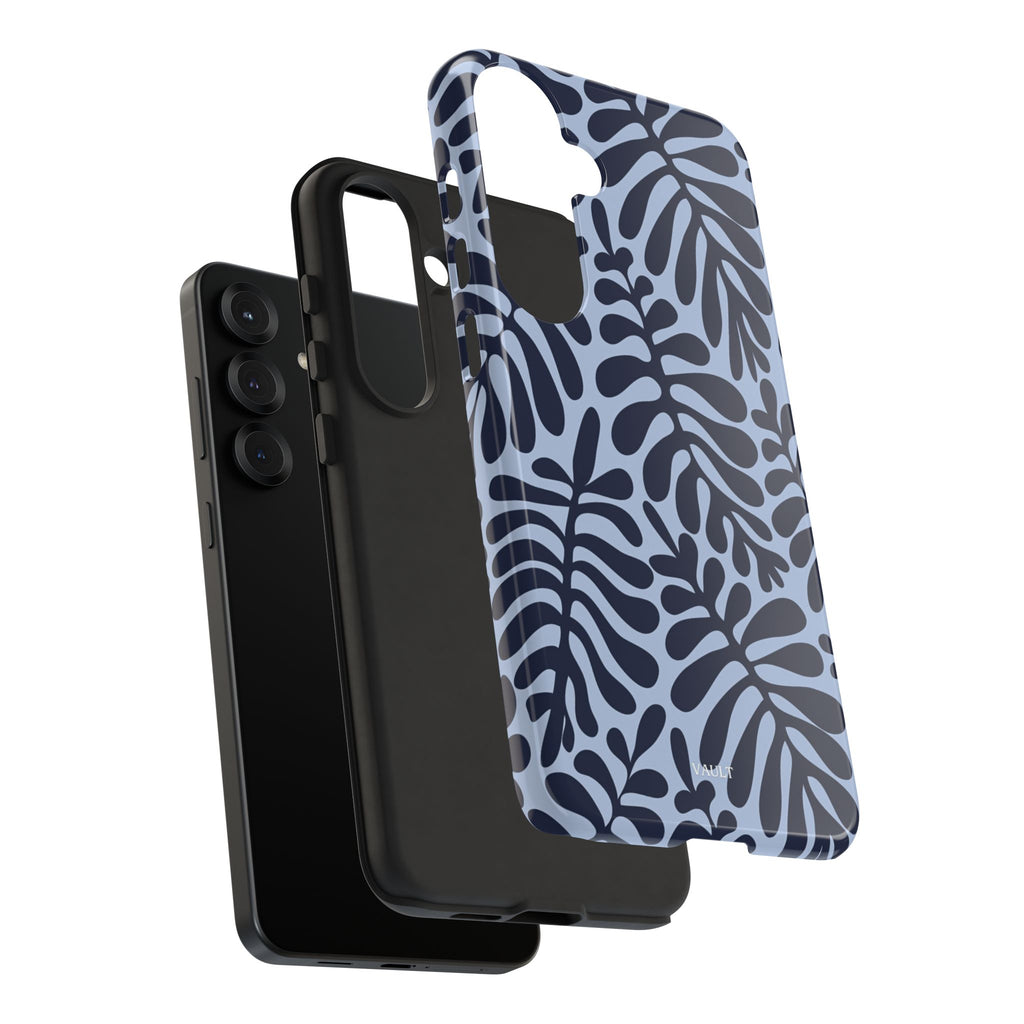 Floral Fern Tough Phone Case – Navy Blue on Light Blue, Protective Slim Cover