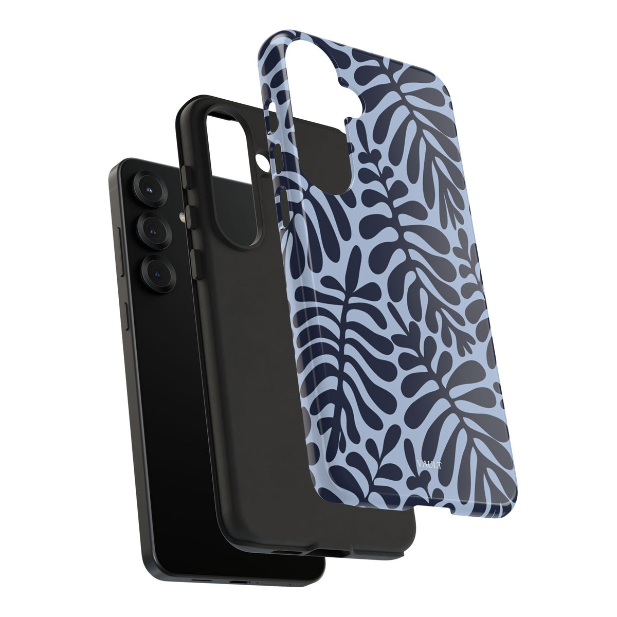 Floral Fern Tough Phone Case – Navy Blue on Light Blue, Protective Slim Cover