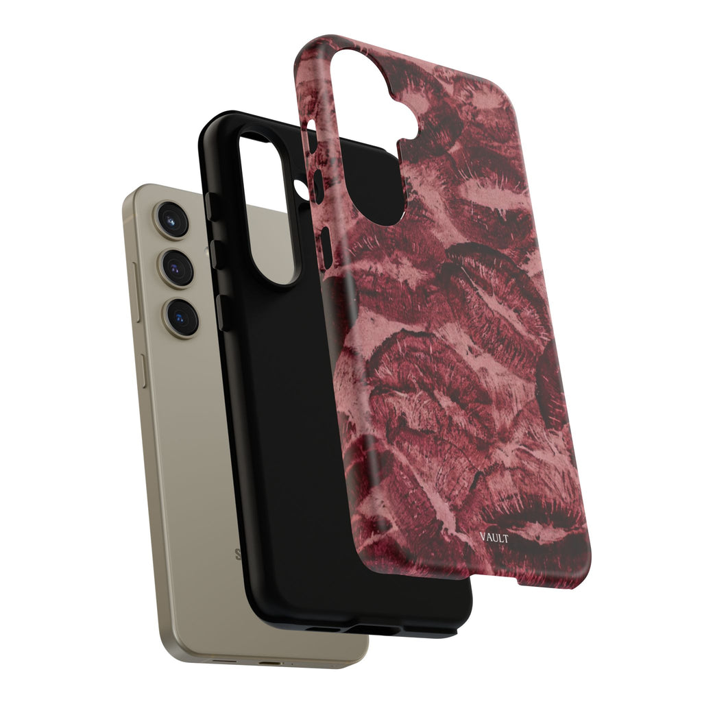 Kiss Print Phone Case – Burgundy Lip Pattern Protective Phone Cover