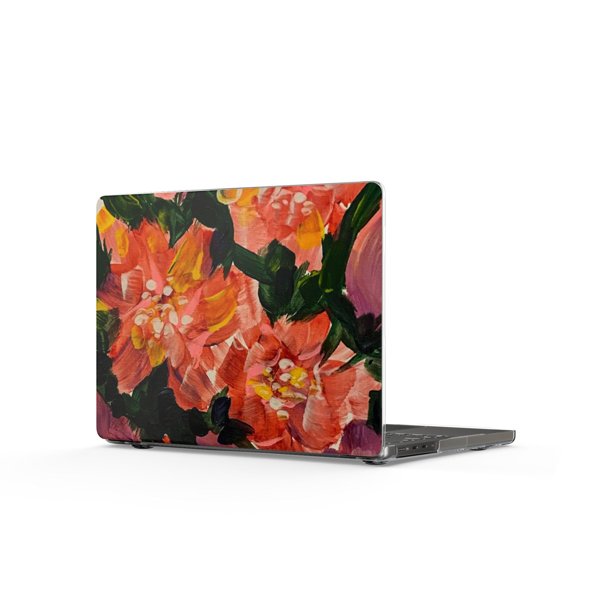 Floral Acrylic MacBook Case — Hand-Painted Orange Bloom Design