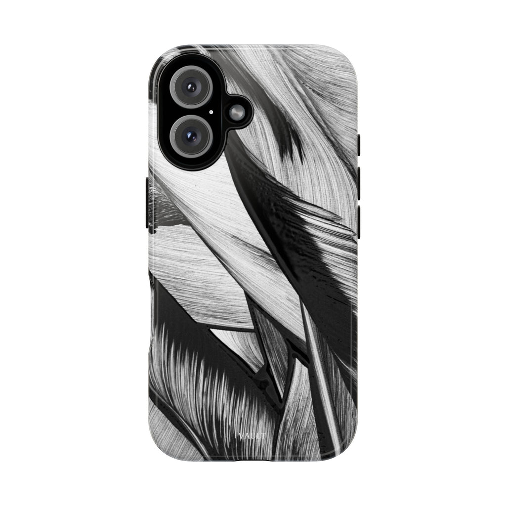 Monochrome Tropical Leaf Tough Phone Case — Black & White Botanical Protective Cover