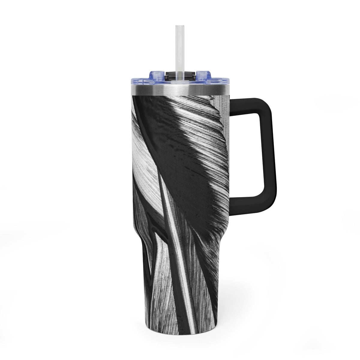 40oz Black & White Tropical Leaf Thermal Tumbler
