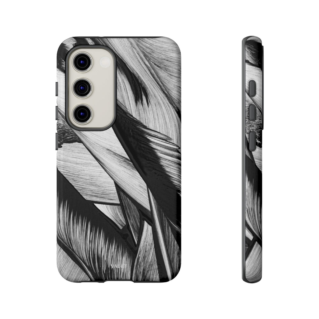 Monochrome Tropical Leaf Tough Phone Case — Black & White Botanical Protective Cover