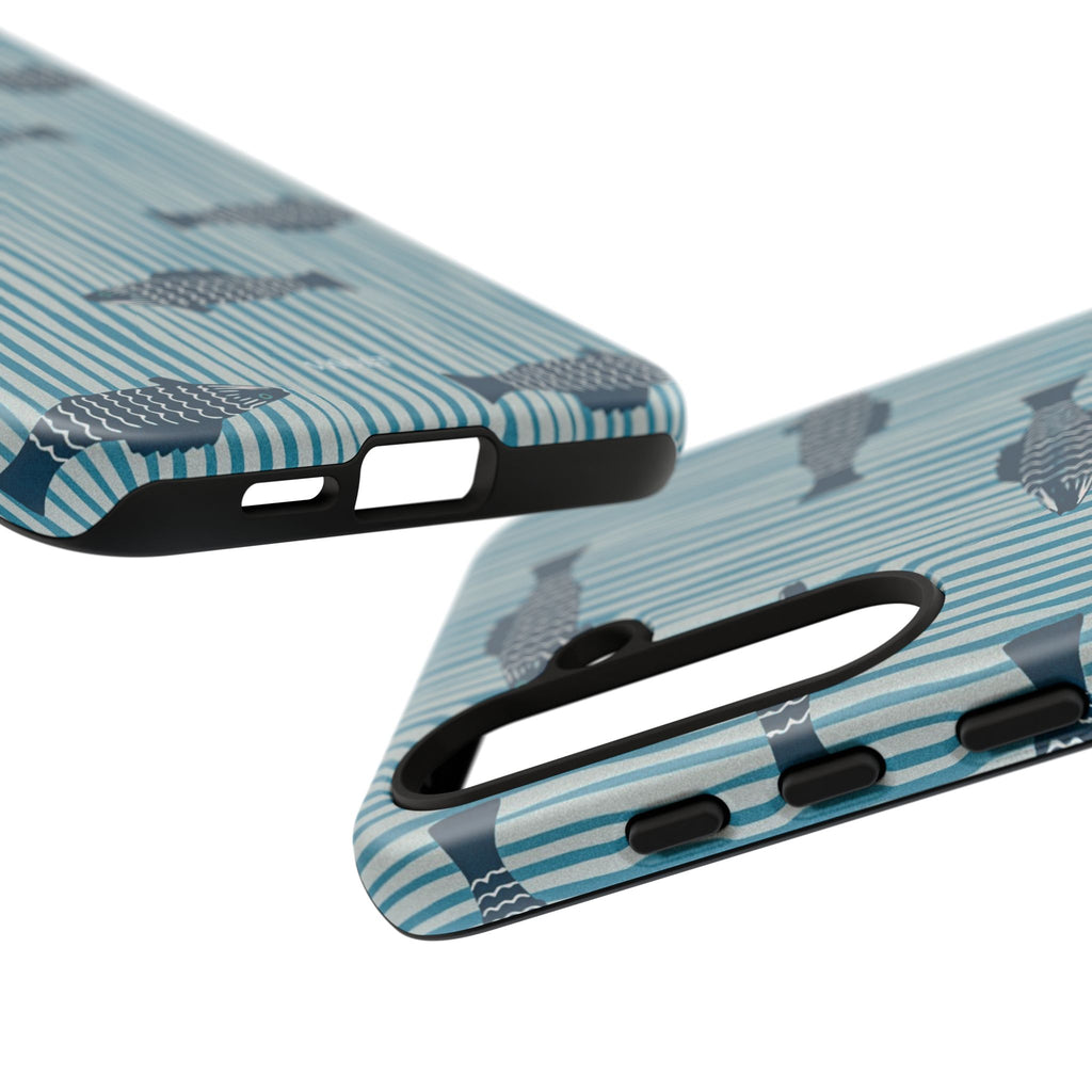 Fish Pattern Tough Phone Case — Blue Striped Ocean Design