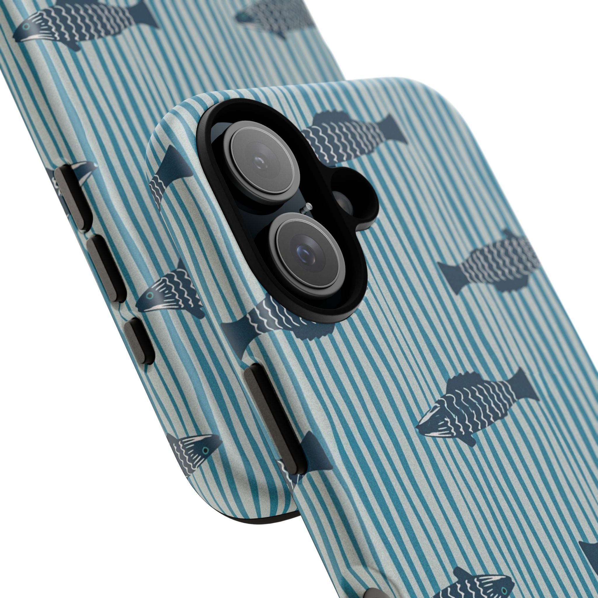 Fish Pattern Tough Phone Case — Blue Striped Ocean Design