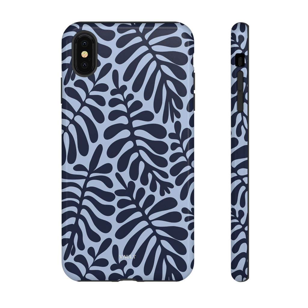 Floral Fern Tough Phone Case – Navy Blue on Light Blue, Protective Slim Cover