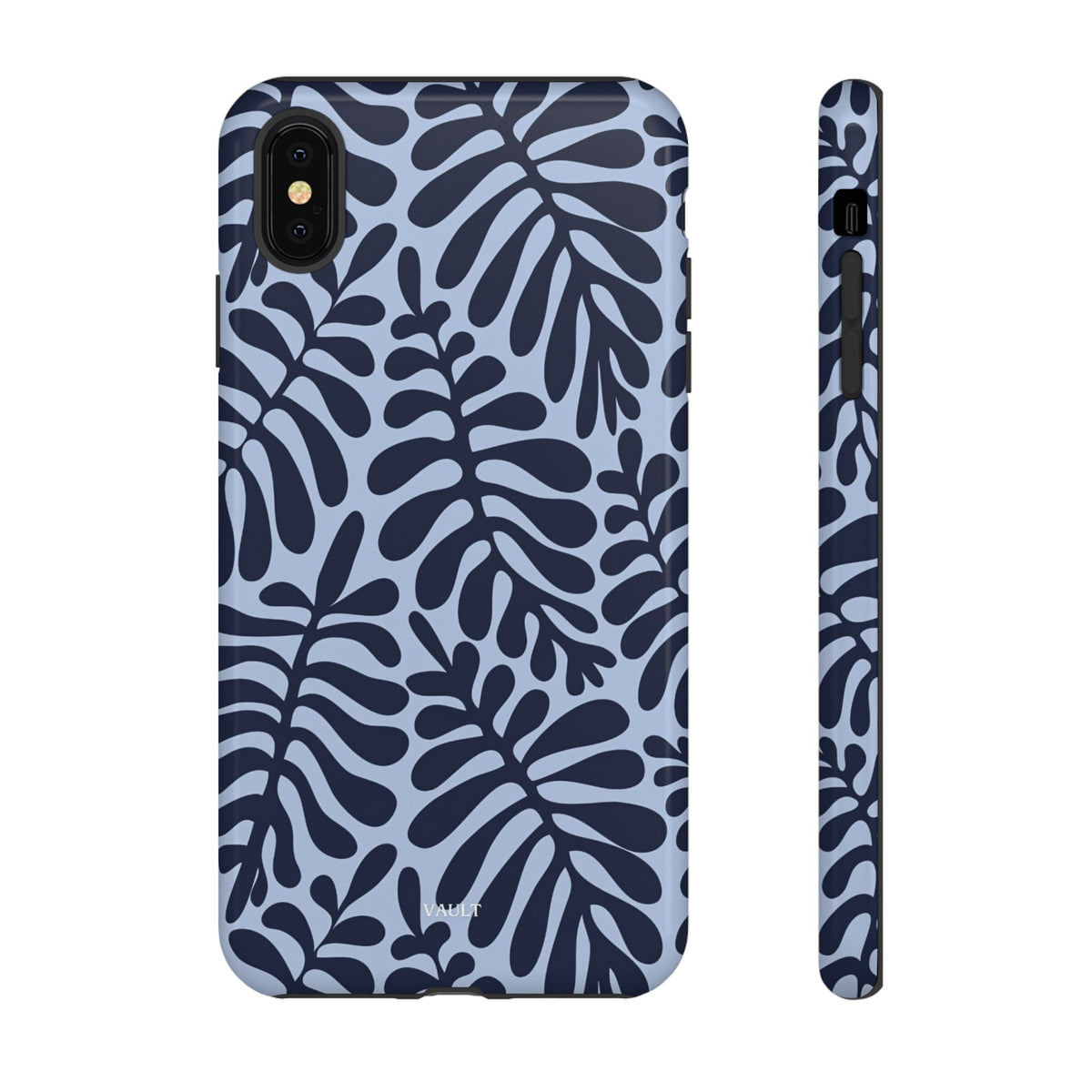 Floral Fern Tough Phone Case – Navy Blue on Light Blue, Protective Slim Cover