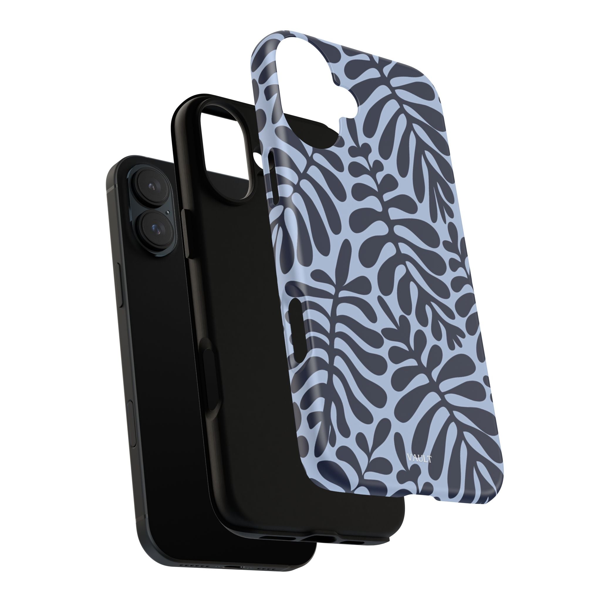 Floral Fern Tough Phone Case – Navy Blue on Light Blue, Protective Slim Cover