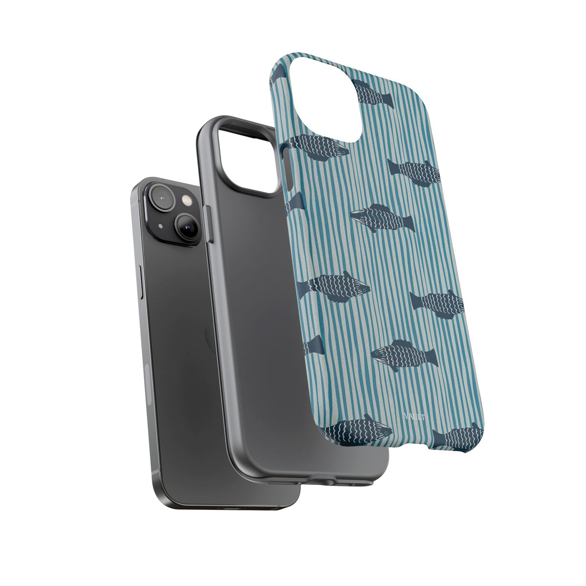 Fish Pattern Tough Phone Case — Blue Striped Ocean Design