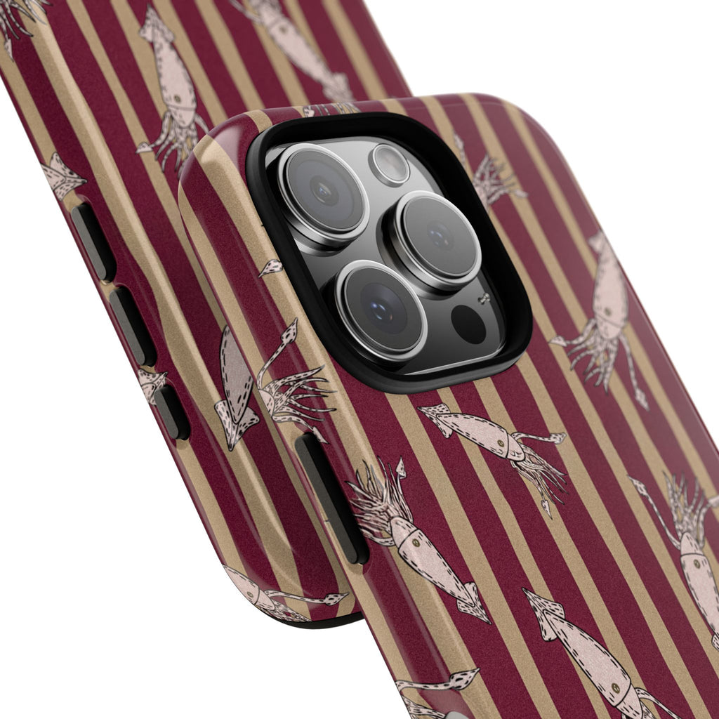 Phone Case - Vintage Shrimp Pattern on Burgundy Stripes