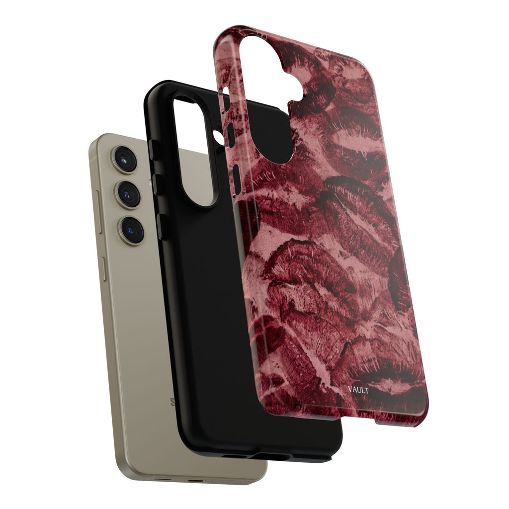Kiss Print Phone Case – Burgundy Lip Pattern Protective Phone Cover