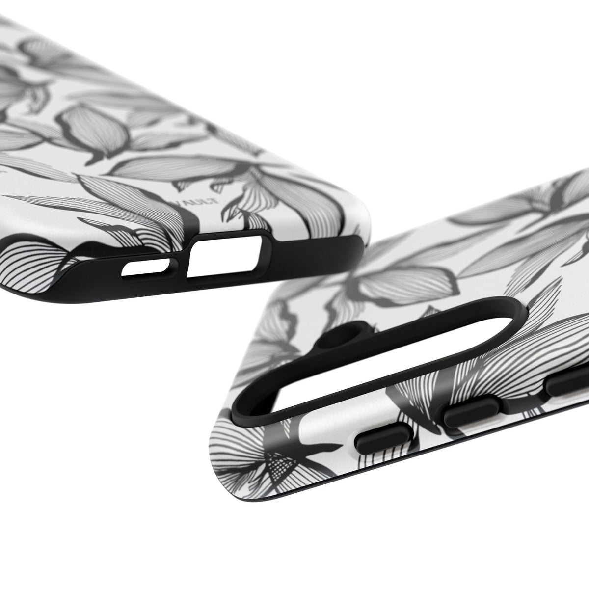 Floral Leaves Tough Phone Case – Black & White Botanical Protection