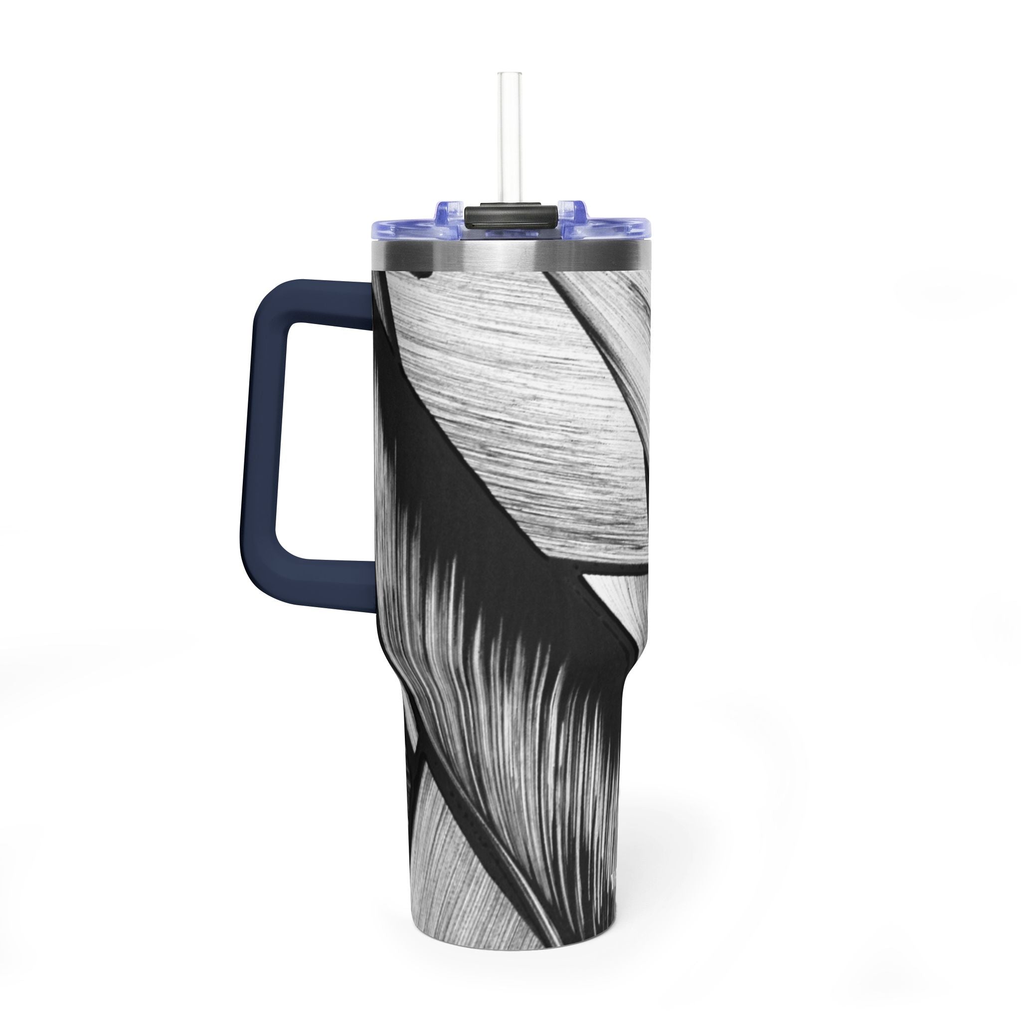 40oz Black & White Tropical Leaf Thermal Tumbler
