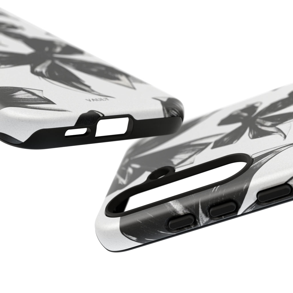 Floral Brushstroke Phone Case — Black & White Botanical Tough Case