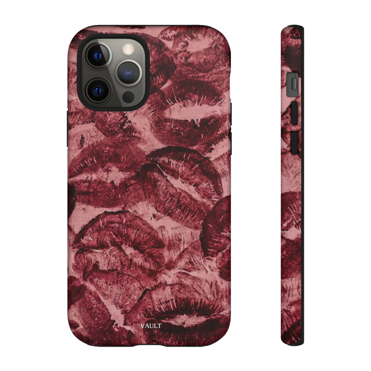 Kiss Print Phone Case – Burgundy Lip Pattern Protective Phone Cover