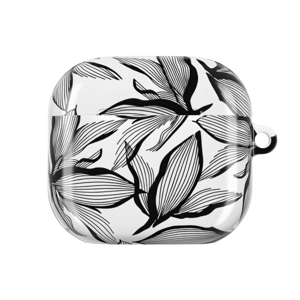 Floral Monochrome AirPod Case — Black & White Leaf Pattern