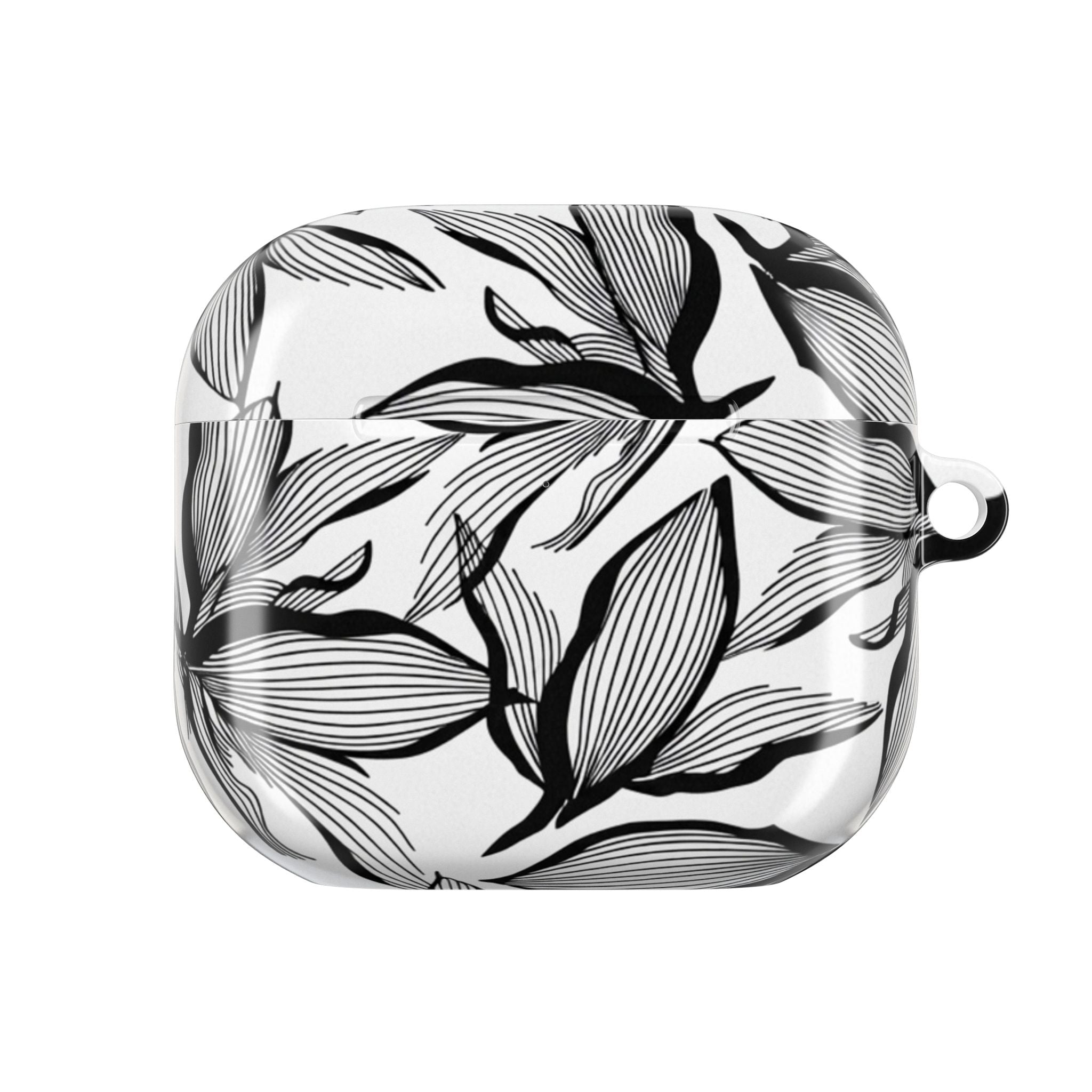Floral Monochrome AirPod Case — Black & White Leaf Pattern