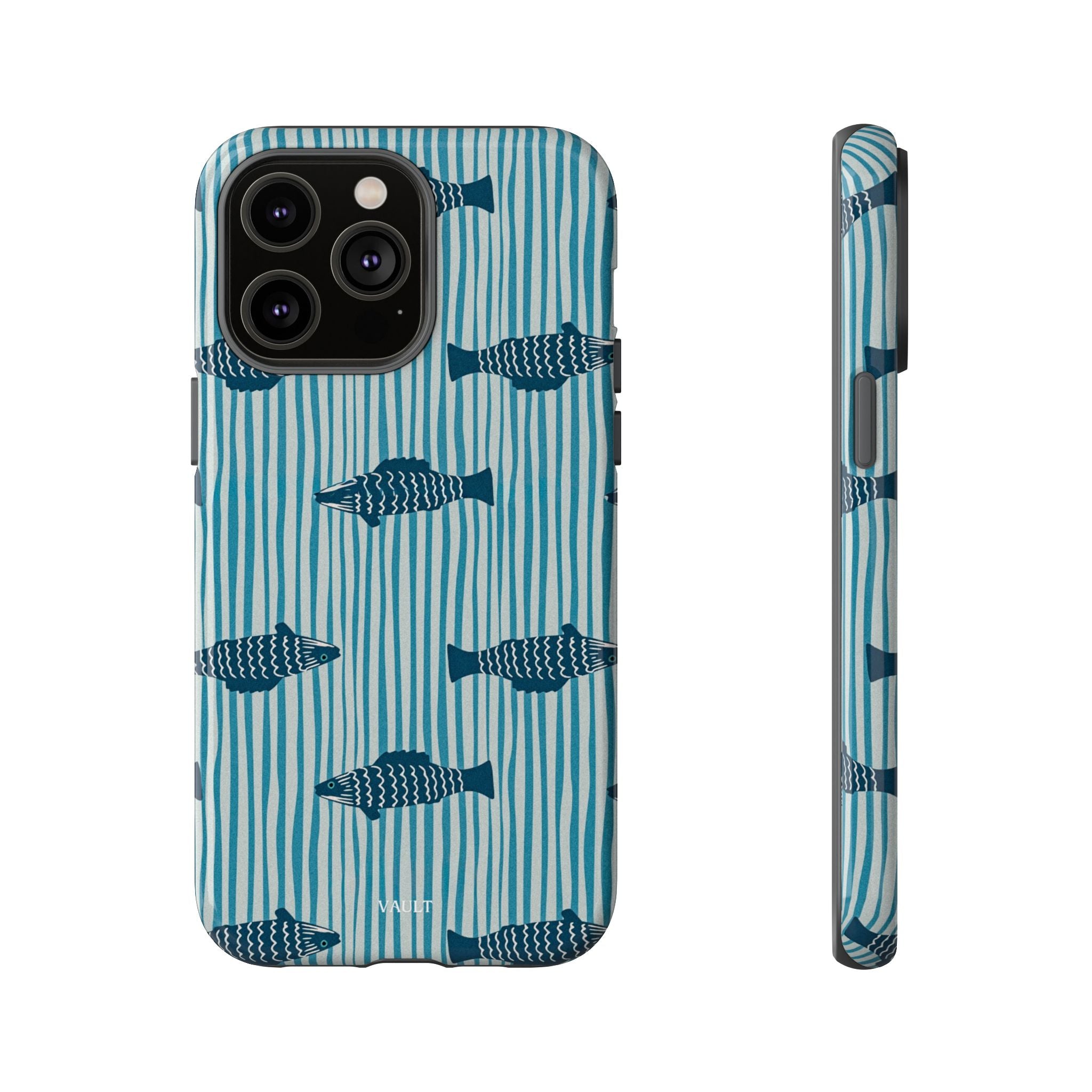 Fish Pattern Tough Phone Case — Blue Striped Ocean Design