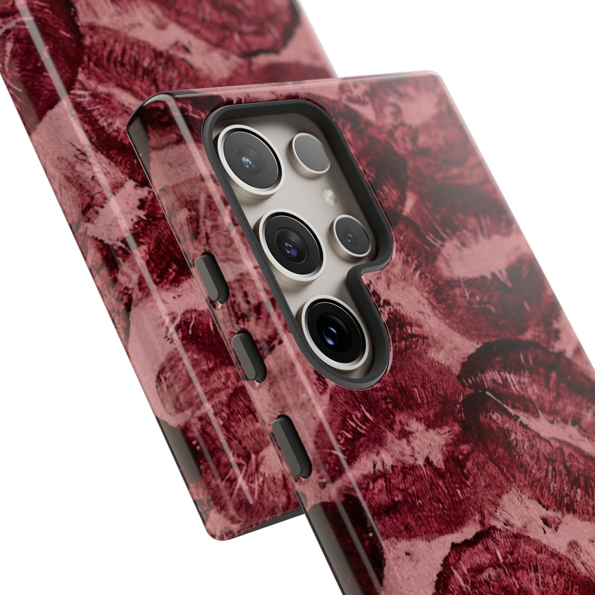 Kiss Print Phone Case – Burgundy Lip Pattern Protective Phone Cover